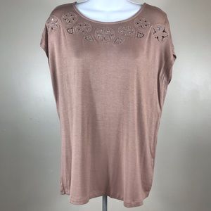 CLN beige soft eyelet embroidered top XL